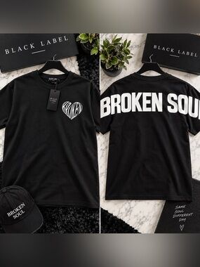 Black Label Black Short-Sleeve Tee with White 'BROKEN' Graphic